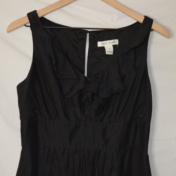 WHBM Ruffle V Neck Silk Blend Black Dress Sz 6 - Picture 2 of 6